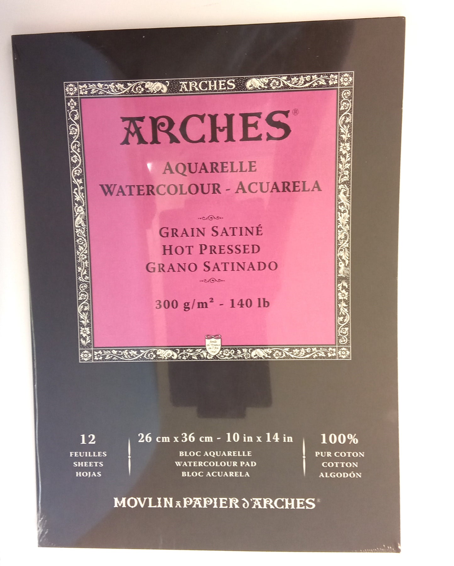 ARCHES Watercolour - Acuarelle Pad, Hot pressed, 12 Sheets, 300gsm, 26x36cm - 10x14