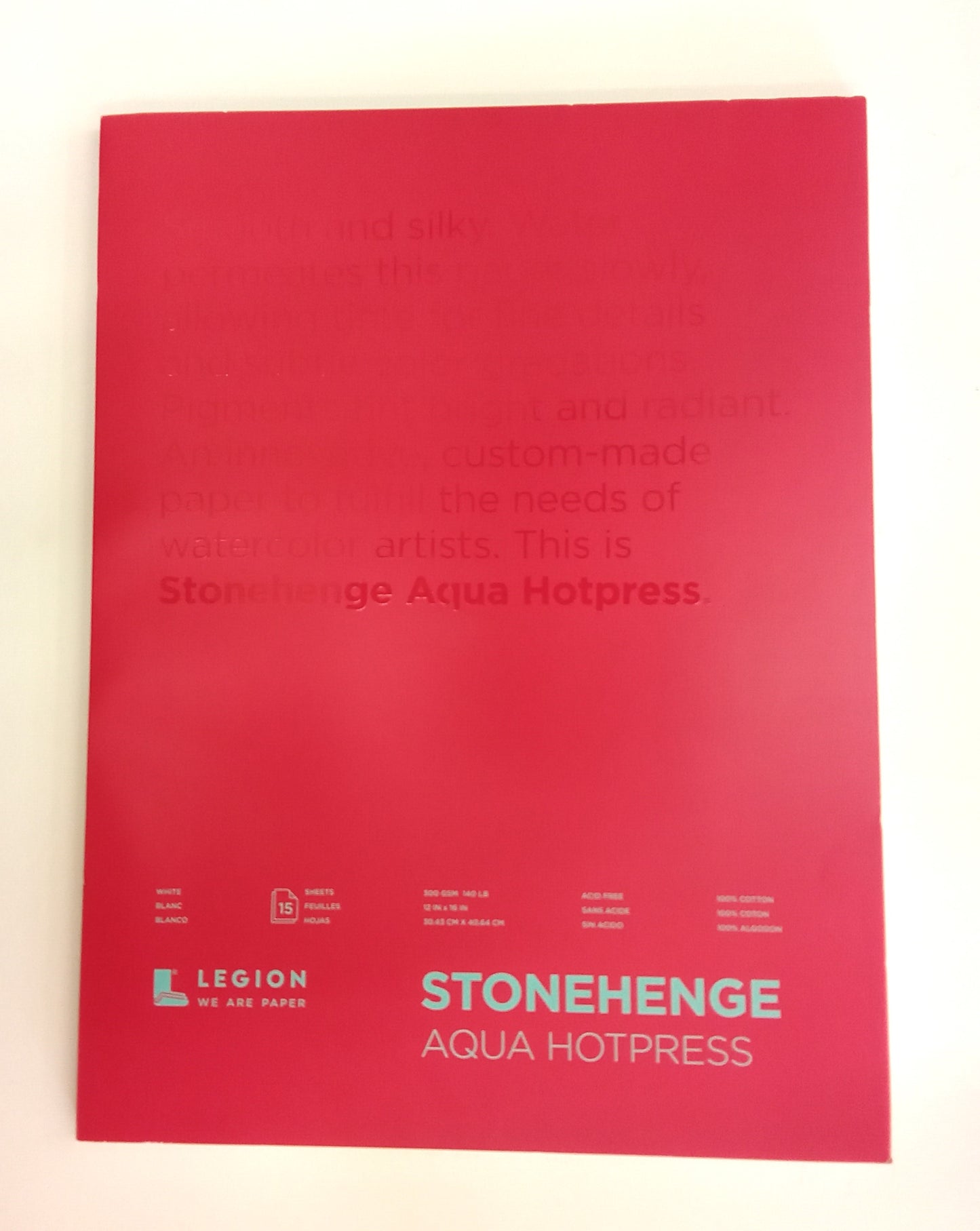 Legion Stonehenge Aqua Hotpress Watercolor Paper Pad - 12x16in, 140lb, 15 Sheets