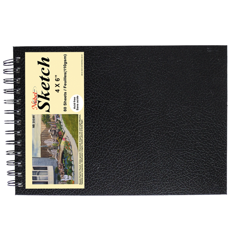Spiral-bound Sketchbook with Black Faux Leather Cover, 110gsm