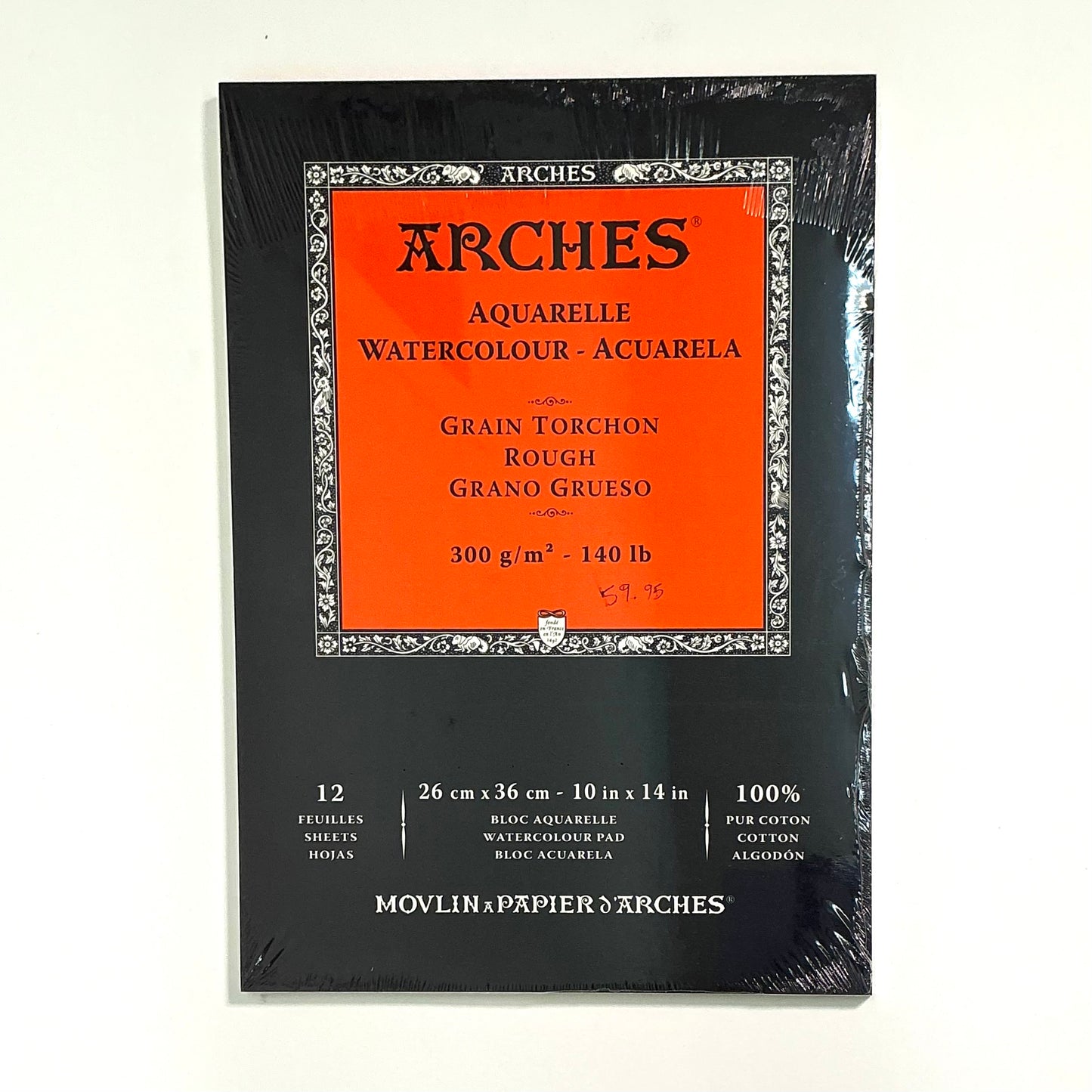 Arches Aquarelle Watercolour Pad - Rough, 300gsm (140lb), 12 Sheets, 10x14" (26x36cm)