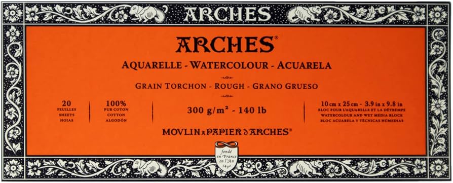 ARCHES, Watercolour - Acuarela, Rough, 20 Sheets, 300gsm, 10x25cm - 3.9x9.8