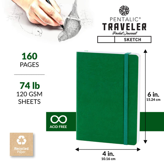 traveler pocket journal sketch book 6" x 4" Green