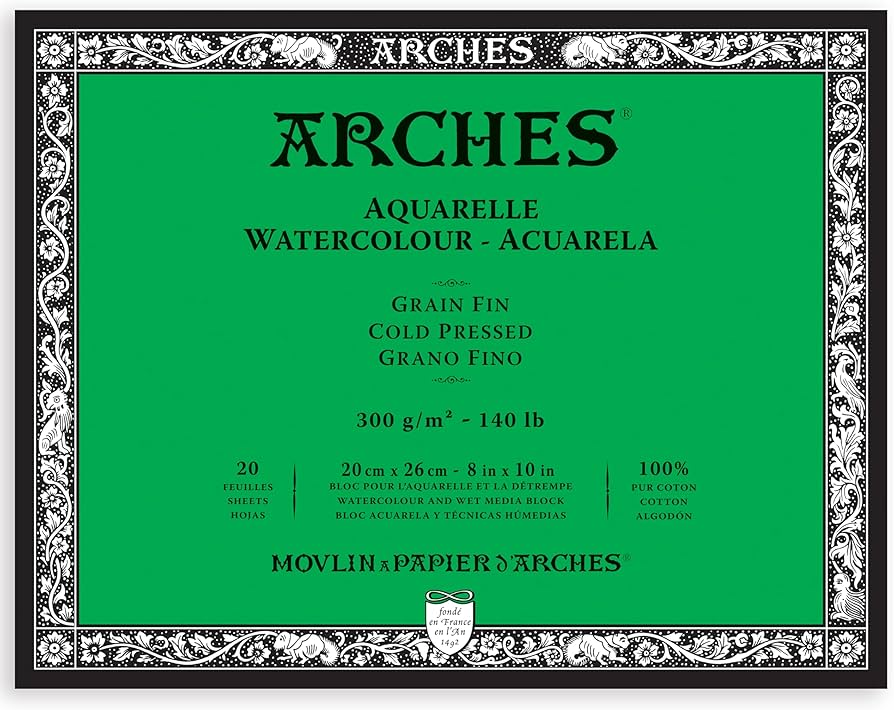 ARCHES Watercolor - Acuarela, Cold Pressed, 20 Sheets, 300gsm, 20x26cm - 8x10