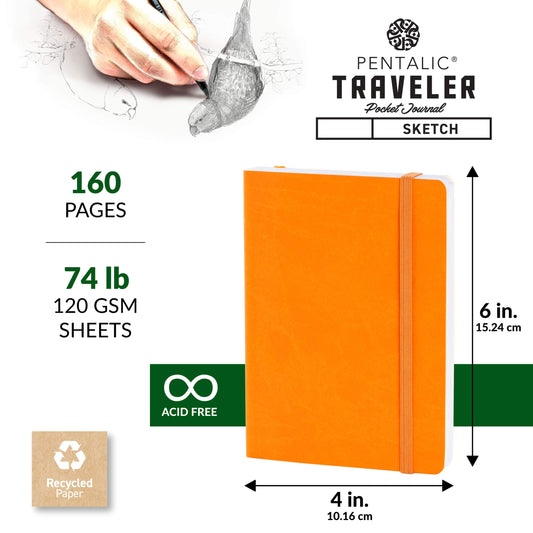 traveler pocket journal sketch book 6" x 4" Orange