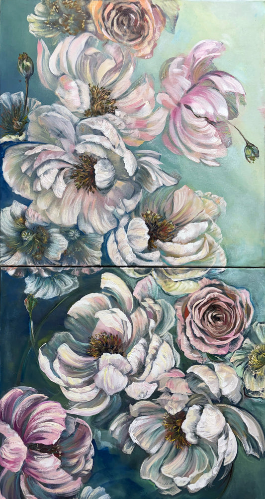 Peony and rose floral painting in oil by Teresa Grasby, Grasby Art Studio Calgary