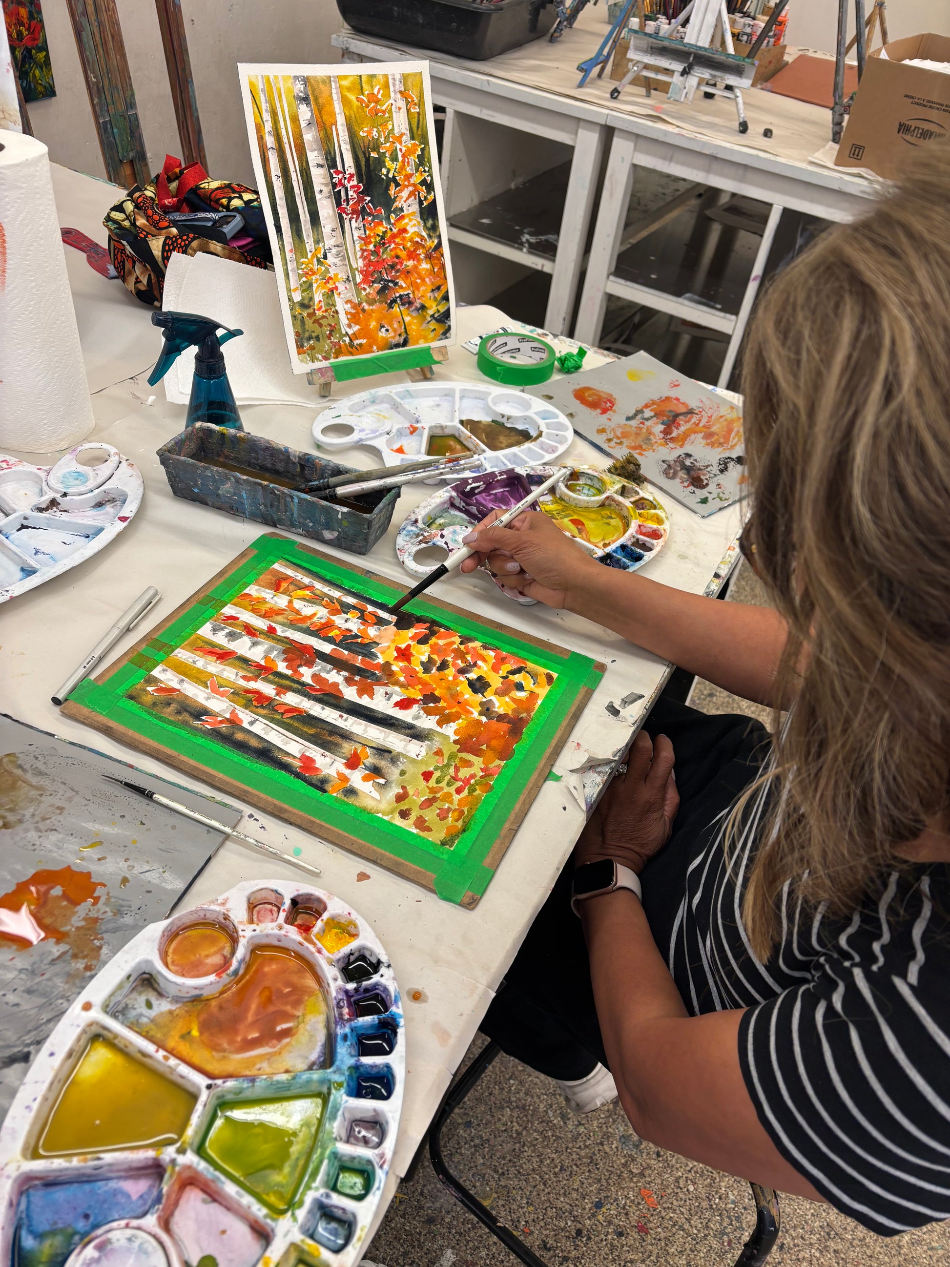 Beginners Watercolour Student working at Grasby Art Studio