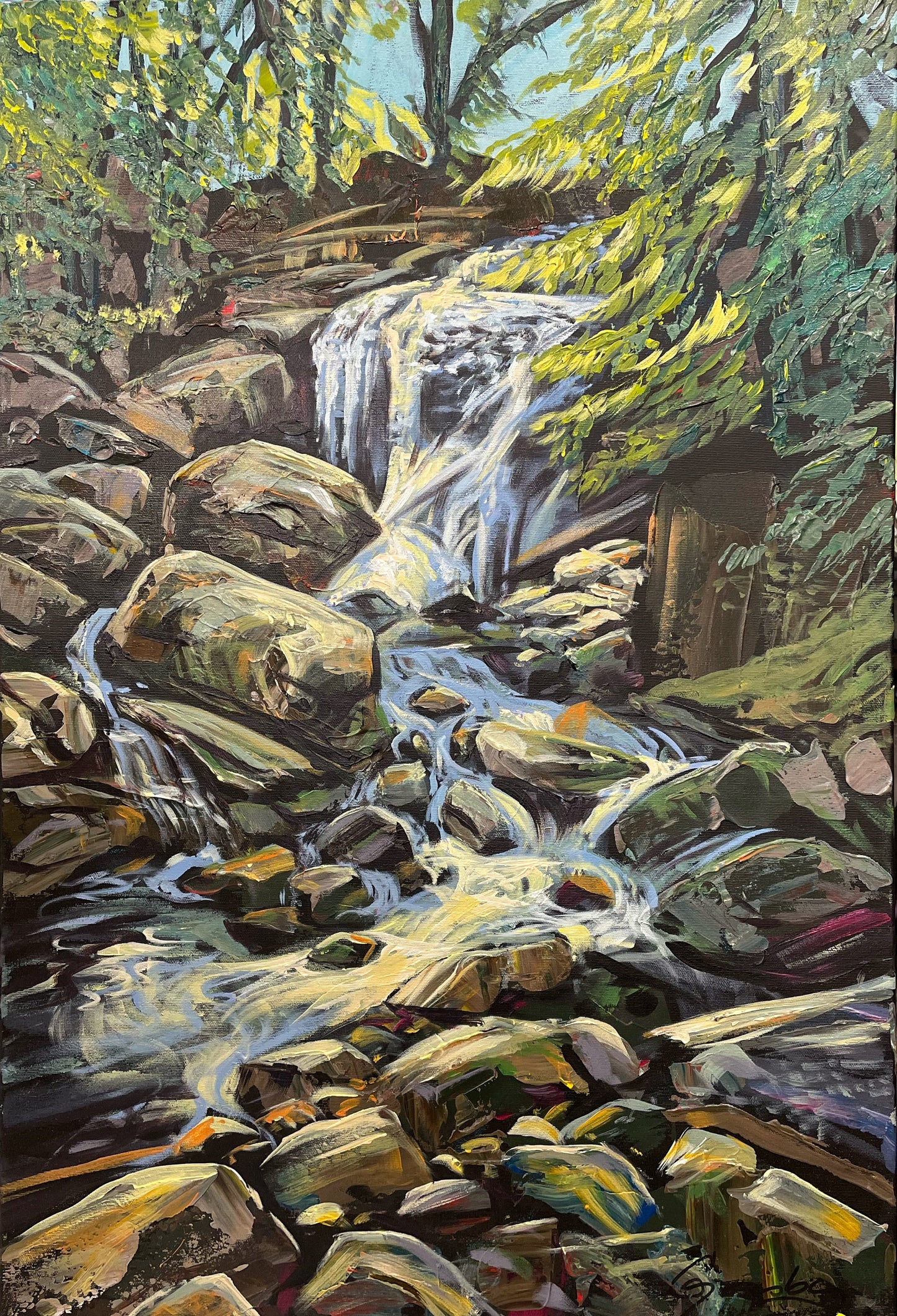 "Cottonwood Falls" | Original British Columbia Waterfall Painting by Teresa Grasby | 20"x30"