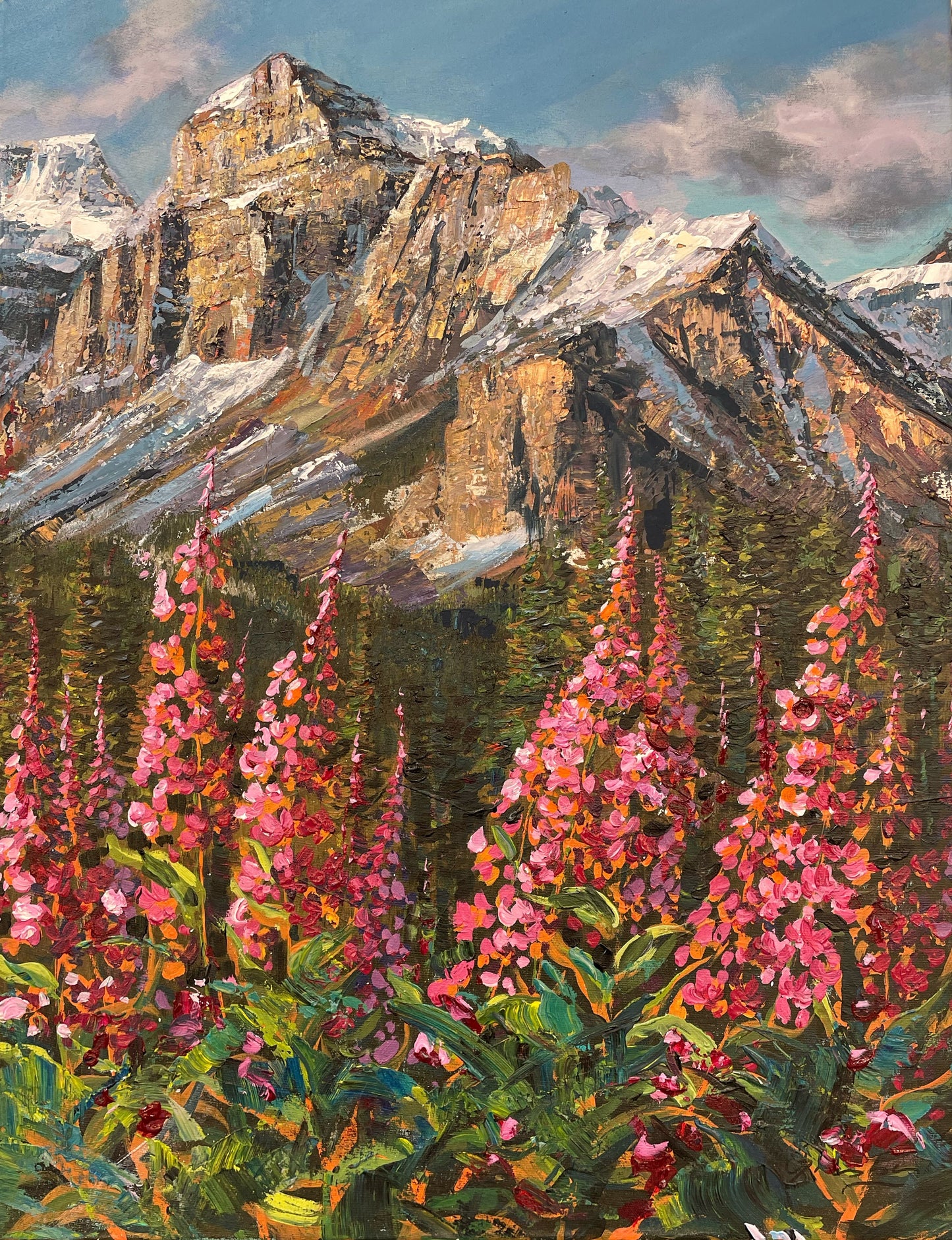 "Fireweed at Mount Babel" | Original Mountain Wildflower Painting by Teresa Grasby | 22"x28"
