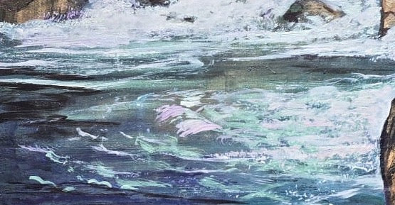 White water and foam over river stones — painting detail by Teresa Grasby, Grasby Art Studio Calgary
