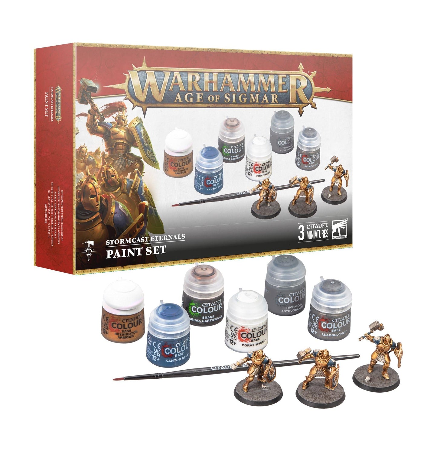 Warhammer Age of Sigmar Stormcast Eternals Citadel Paint Set (3 Miniatures, 1 Brush, 6 Paints)