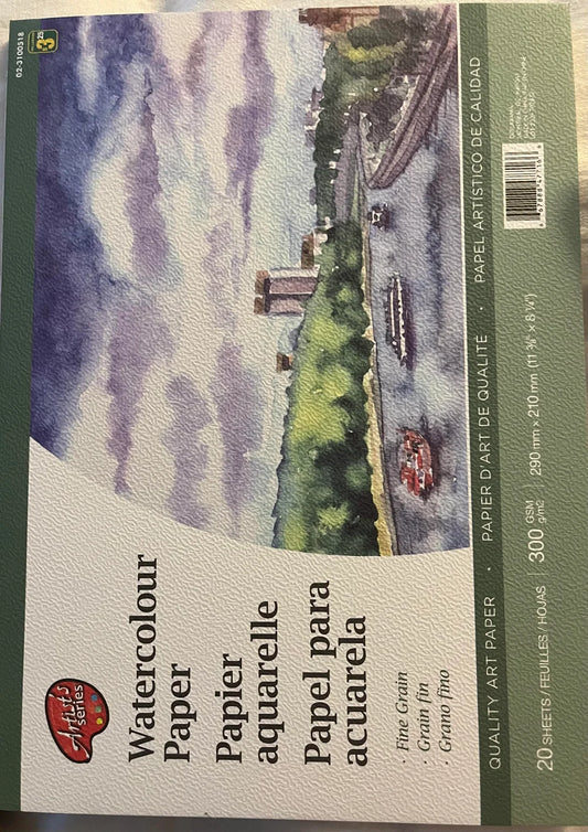 Artists Series - Fine Grain Watercolour Paper, 20 sheets, 300gsm, 290x210mm