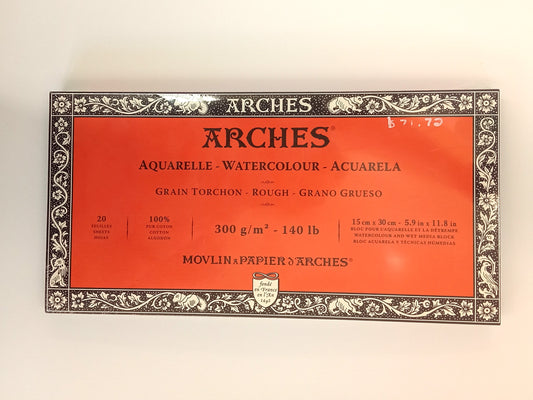 ARCHES, Watercolor - Acuarela, Rough, 20 Sheets, 300gsm, 15x30cm - 5.9x11.8