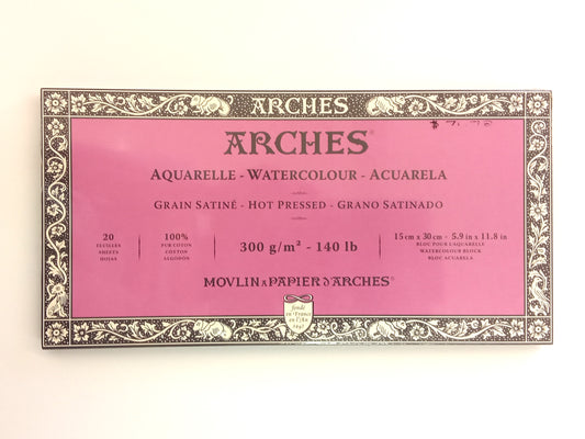 ARCHES Watercolour - Acuarela, Hot pressed, 20 Sheets, 300gsm, 15x30cm - 5.9x11.8