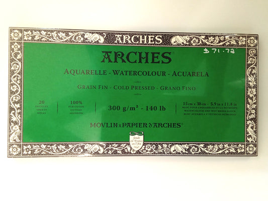ARCHES Watercolour - Acuarela, Cold Pressed, 20 Sheets, 300gsm, 15x30cm - 5.9x11.8