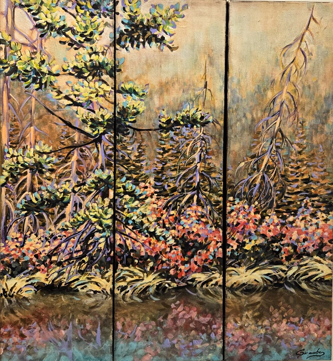 "Tree Triptych" | 18" x 20" | Original Acrylic Painting by Teresa Grasby