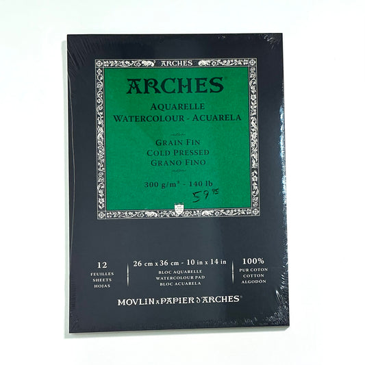 ARCHES Watercolor, Cold Pressed Pad, 12 Sheets, 300gsm (10x14in, 26x36cm)