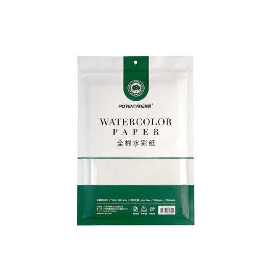 Potentate Watercolor Paper, Cold Press, 10 sheets, 300gsm, 190x260mm