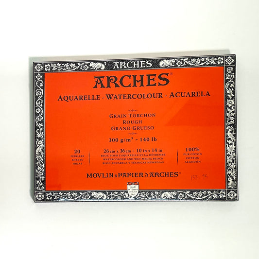 ARCHES Watercolor, Rough Grain Block, 20 Sheets, 300gsm (10x14in, 26x36cm)