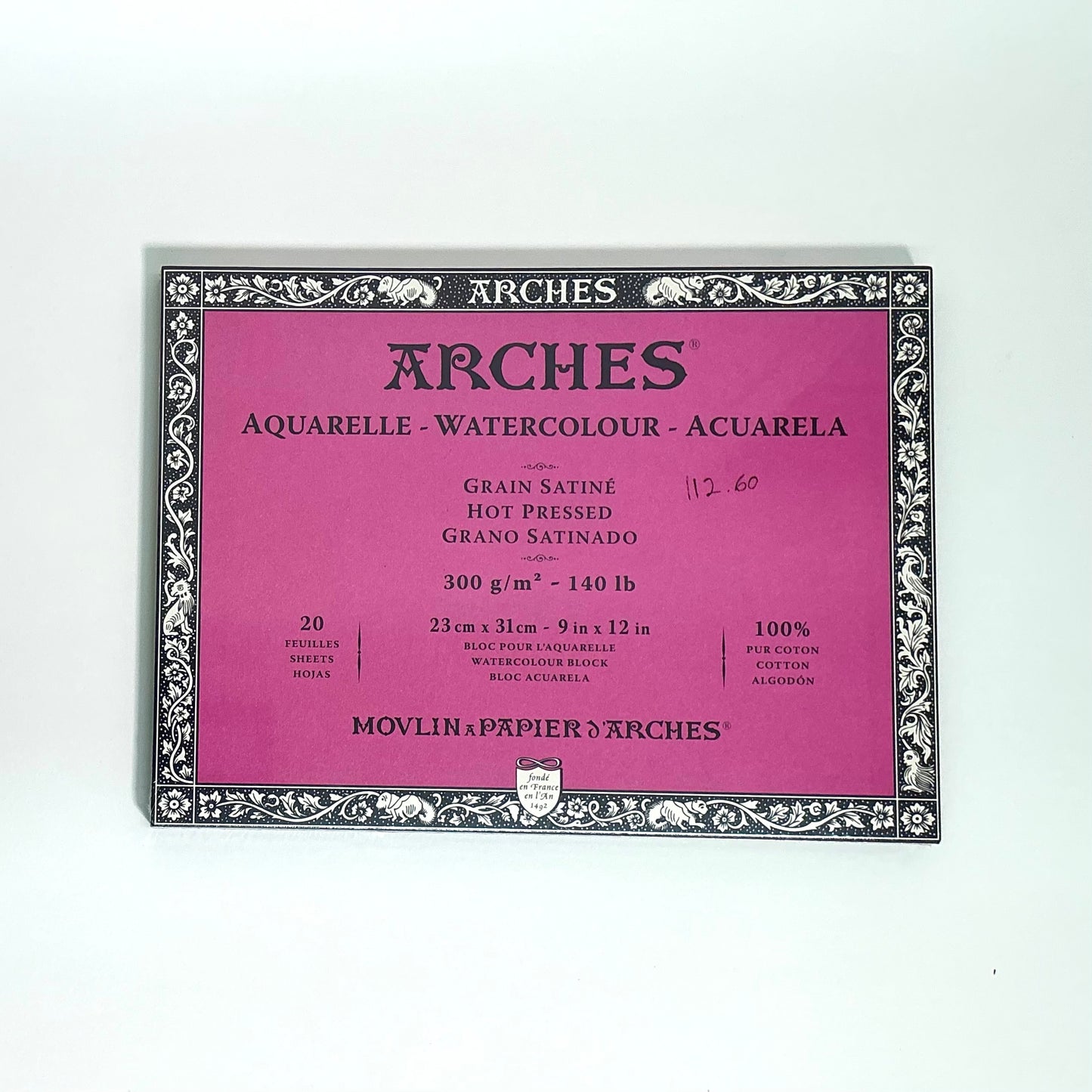 ARCHES Watercolor, Hot Pressed Block, 20 Sheets, 300gsm (9x12in, 23x31cm)