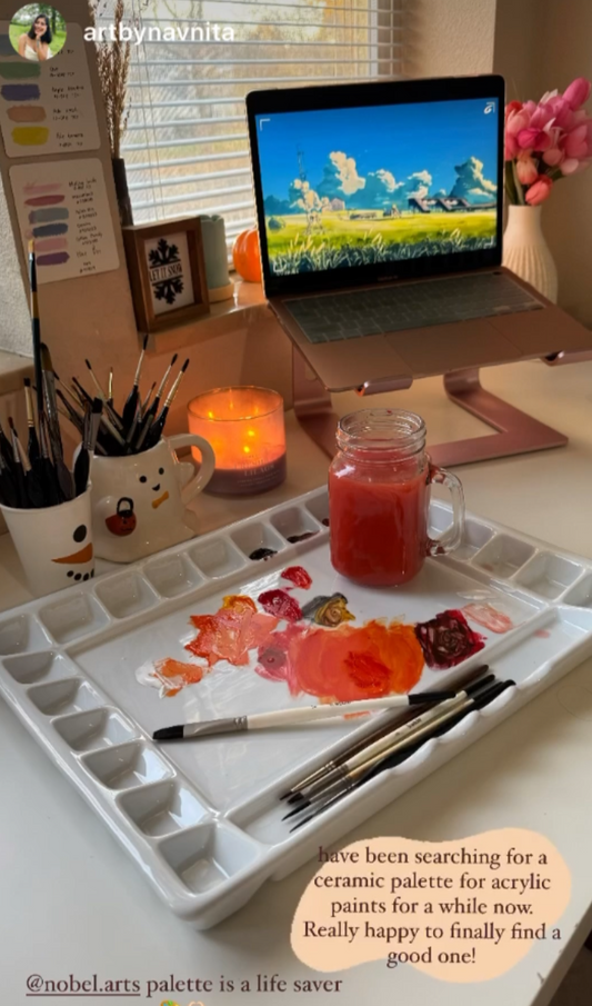 21 Wells Ceramic Color Tray Palette 12" x 15 3/4" - 1 Large Mixing Area and 4 Inclined Brush Holders