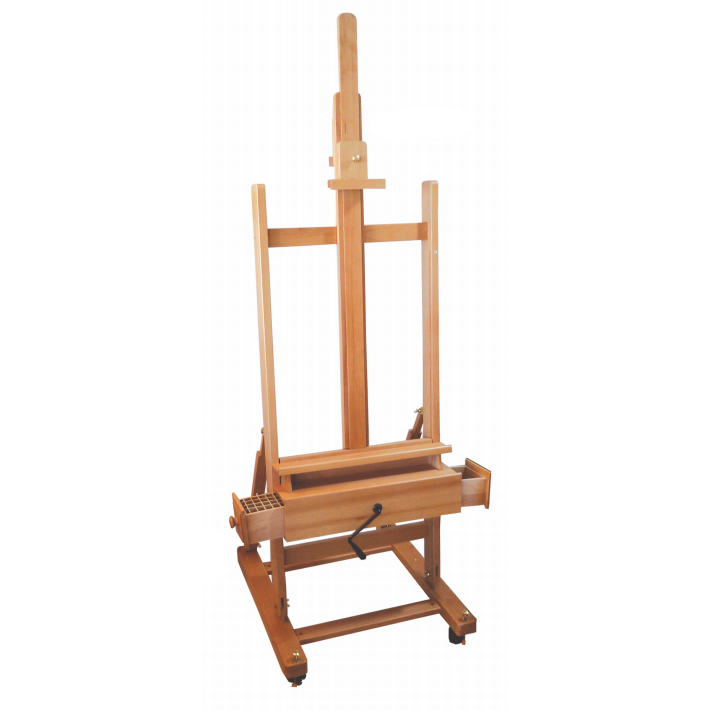 Beechwood H-Frame Crank Handle Easel With Drawers