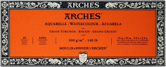 ARCHES, Watercolour - Acuarela, Rough, 20 Sheets, 300gsm, 10x25cm - 3.9x9.8