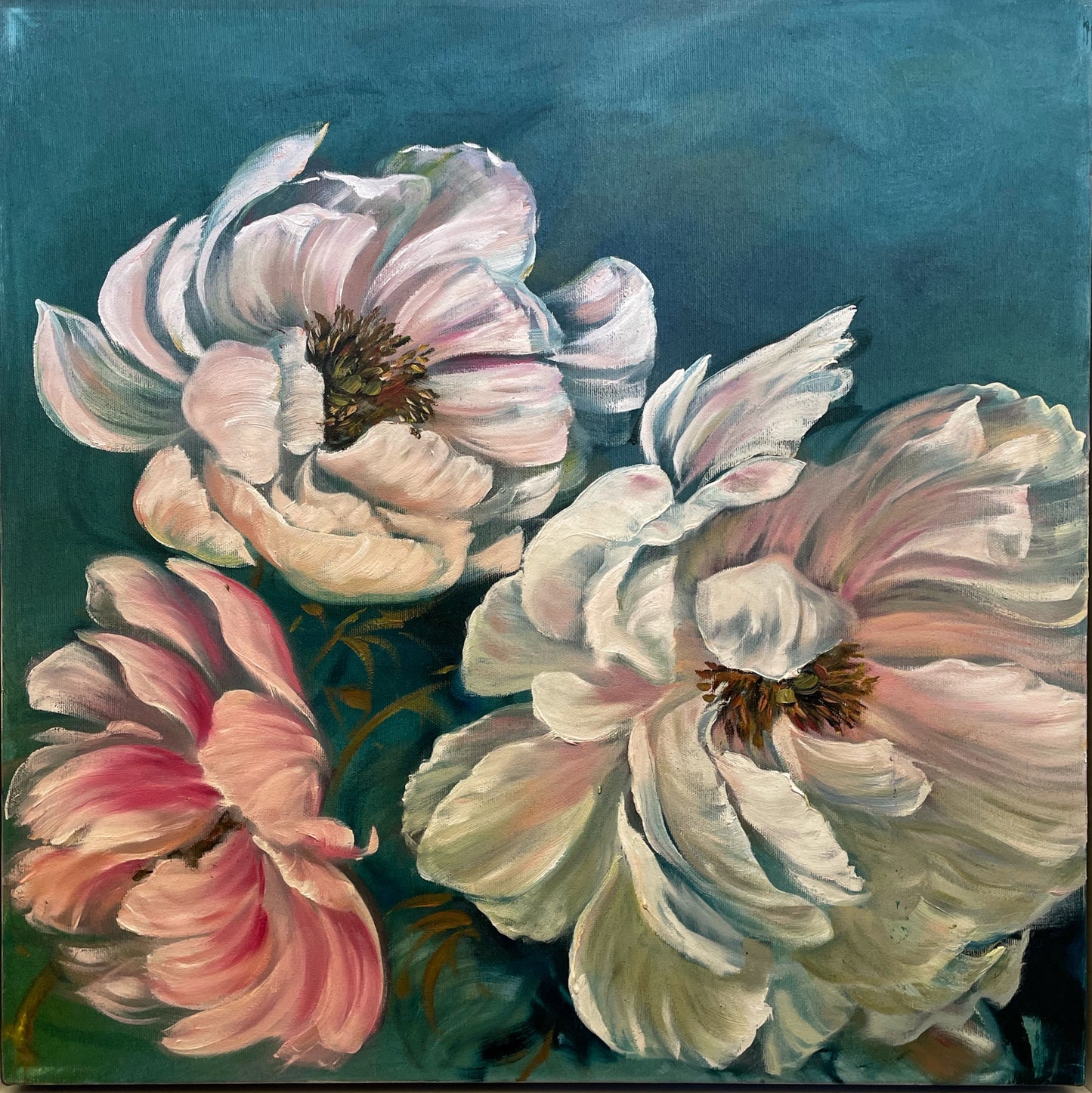 Original Oil Painting by artist Teresa Grasby - "Pretty Peonies", 16" x 16"