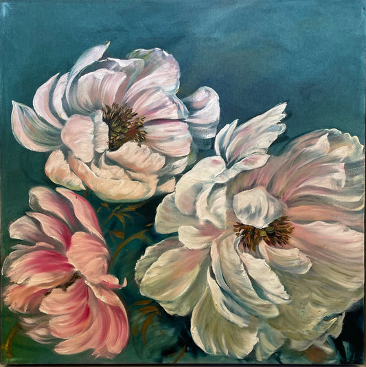 Original Oil Painting by artist Teresa Grasby - "Pretty Peonies", 16" x 16"