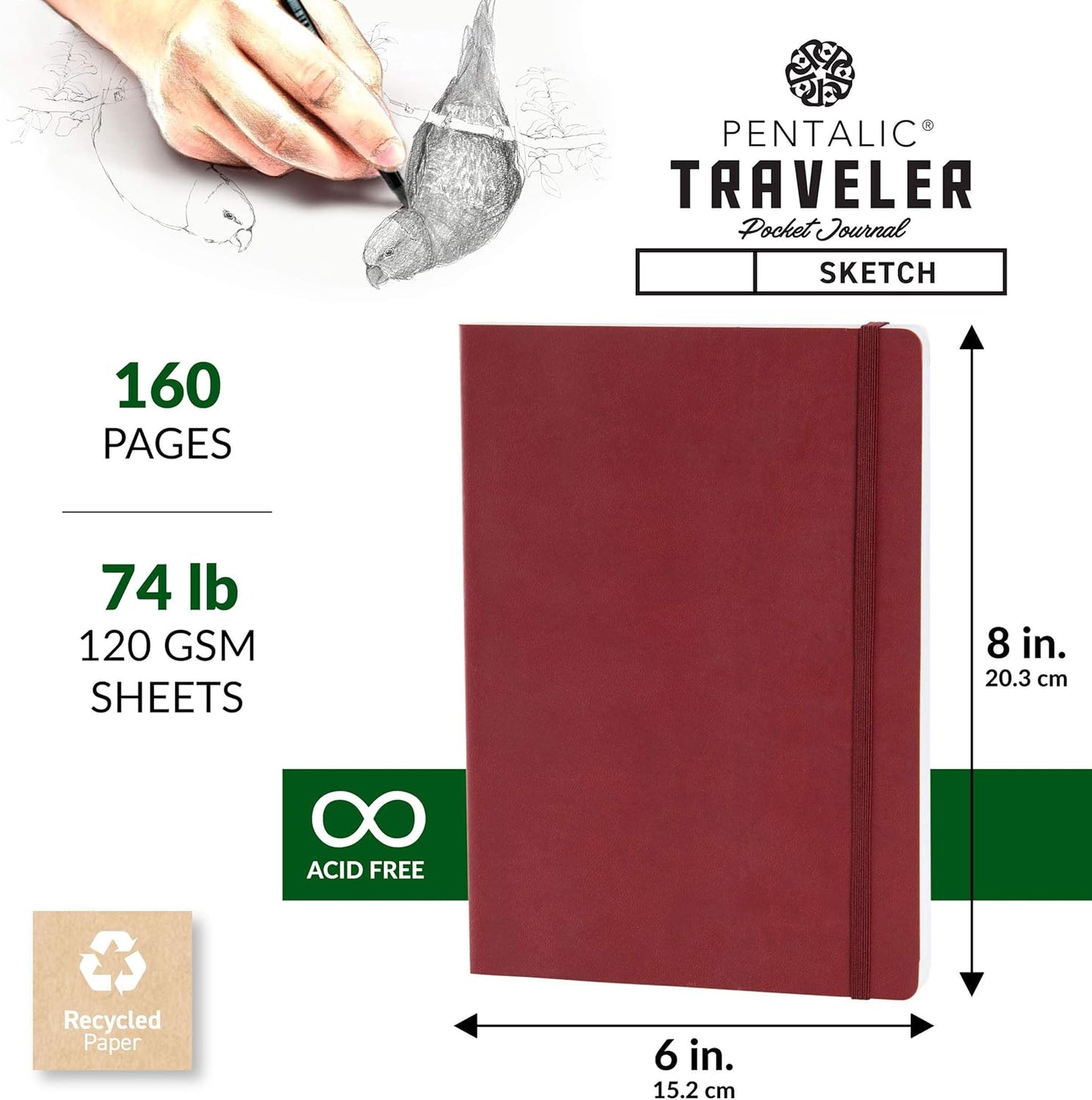 traveler pocket journal sketch book 6 " x 8" red