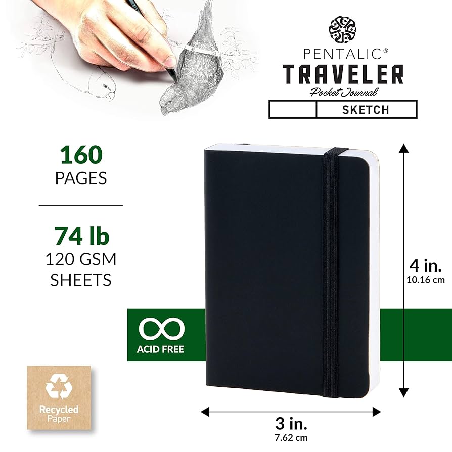 Traveler pocket journal recycled paper 4"x 3" black