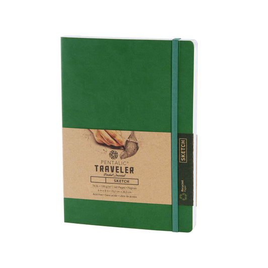 traveler pocket journal sketch book 6" x 8 " green