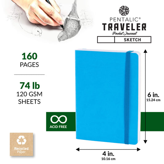 traveler pocket journal sketch book 6" x 4 " Blue