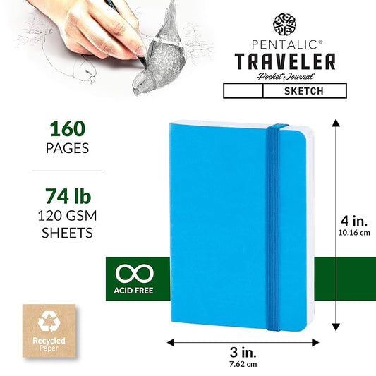 traveler pocket journal recycled paper 3" x 4" Blue