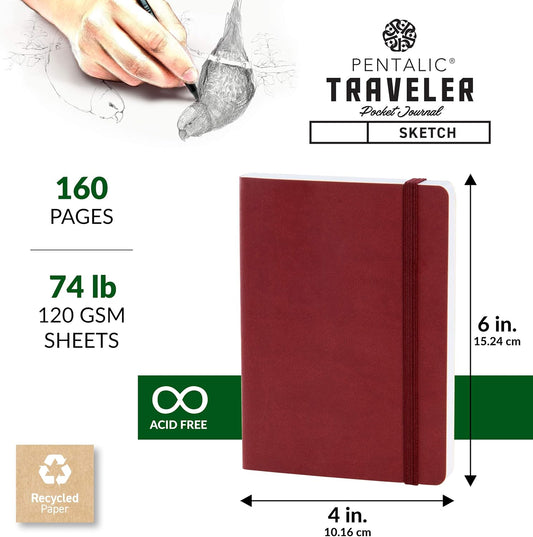 traveler pocket journal sketch book 6 " x 4" Red
