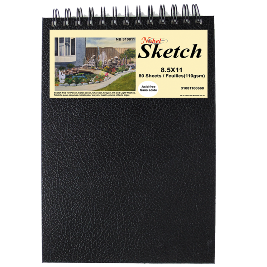 Spiral-bound Sketchbook with Black Faux Leather Cover, 110gsm