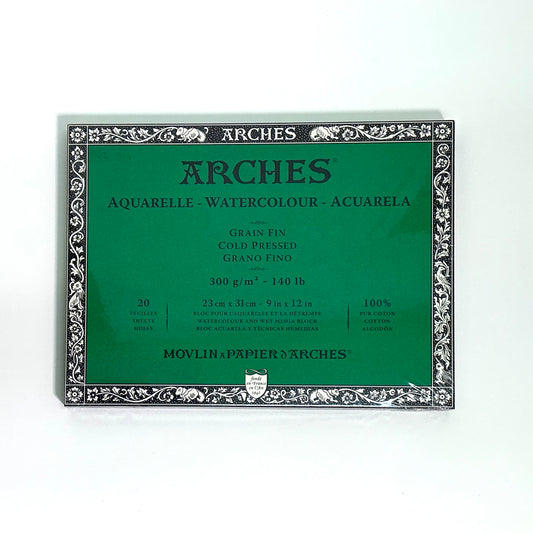 ARCHES Watercolor, Cold Pressed Block, 20 Sheets, 300gsm (9x12in)