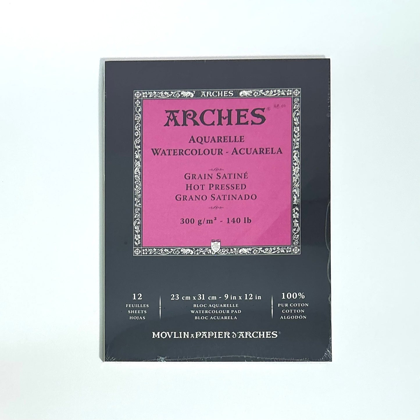 Arches Aquarelle Watercolour Pad - Hot Press, 300gsm (140lb), 12 Sheets, 9x12"