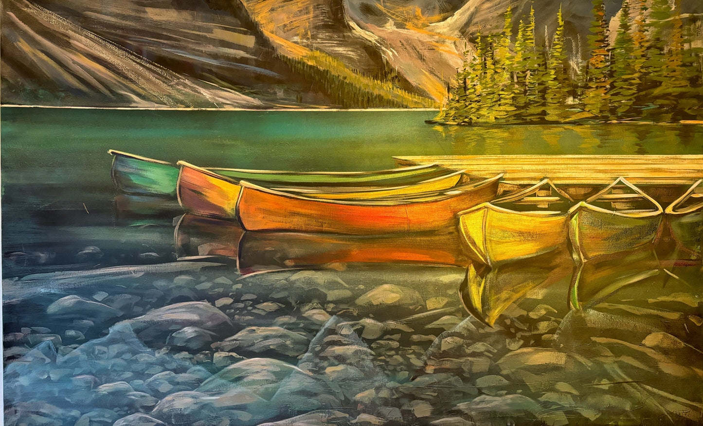 Canoe Reflections - 30x48 Original Moraine Lake Painting