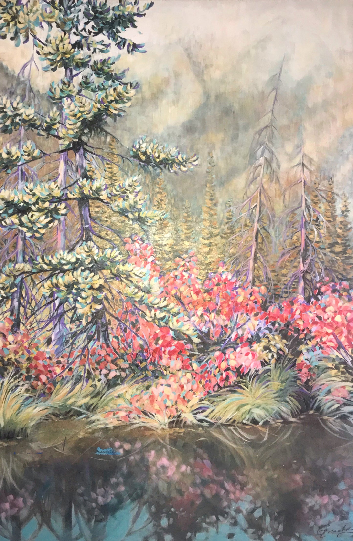 Mount Lorette Pond - 48x72 Original Acrylic Painting by Teresa Grasby