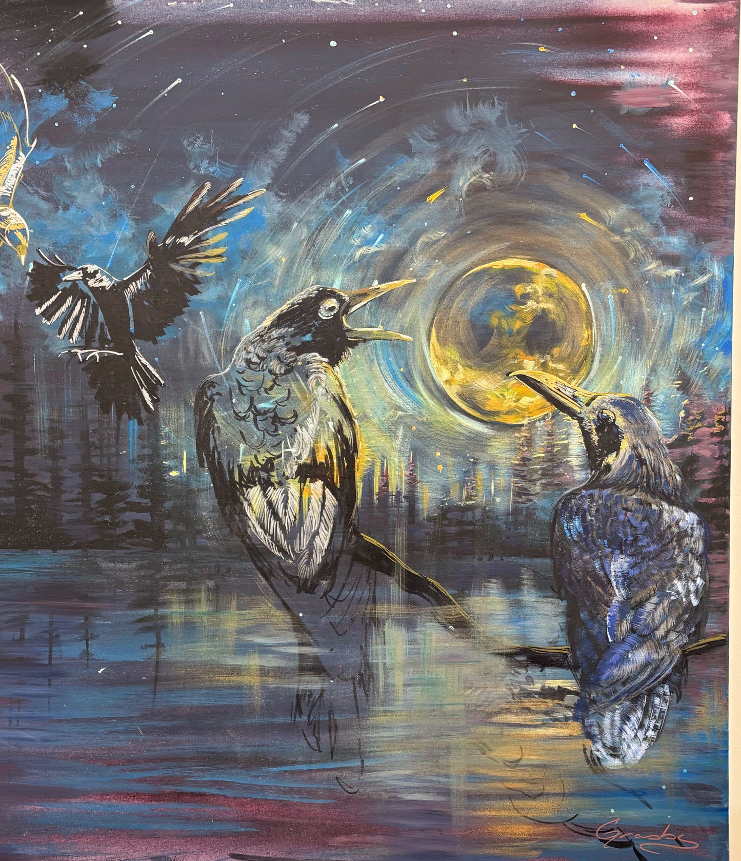Mixed Media Painting Workshop Calgary | Night Sky Silhouettes