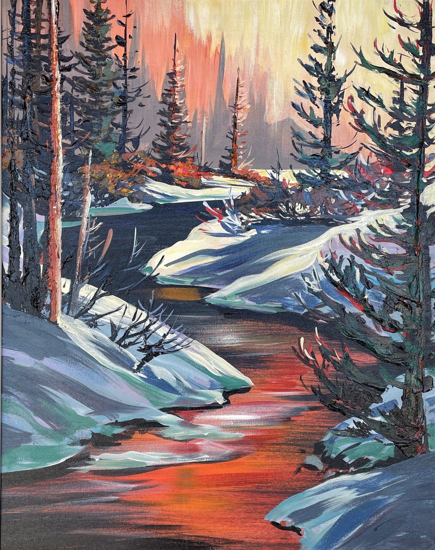 "Winter Red" - 18x24 Original Acrylic Painting by Teresa Grasby