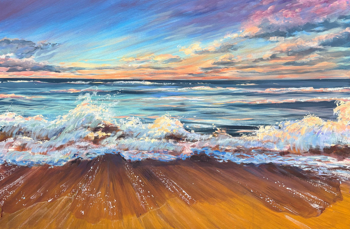 "Waves at Last Light" - 24x36 Original Acrylic Seascape Painting