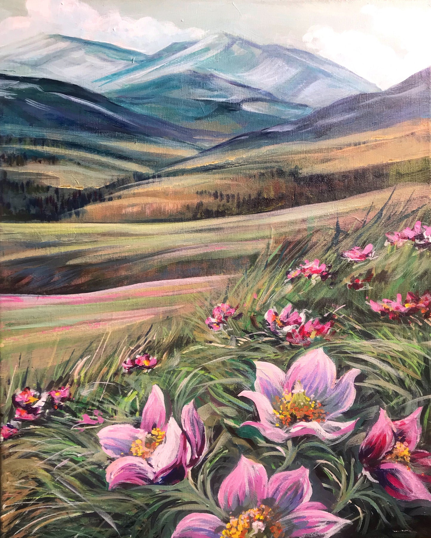 "Alberta Crocuses" - 16x20 Original Acrylic Painting