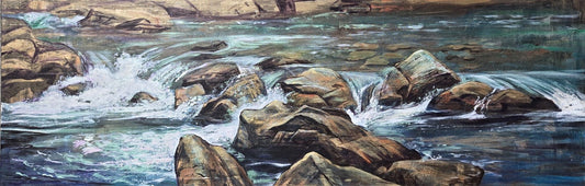 Panoramic rocks and rushing water painting by Teresa Grasby, Grasby Art Studio Calgary