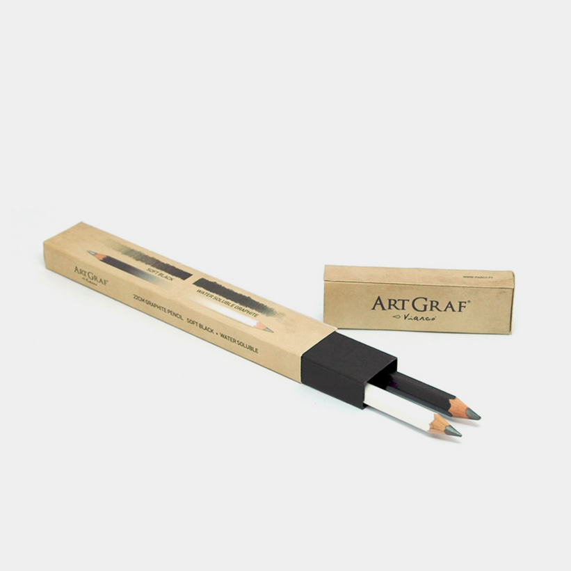 ARTGRAF Twin Box - 2 Large Graphite Pencils 22CM (Soft B+Water Soluble)