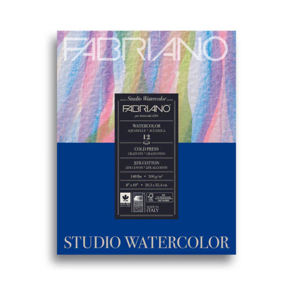 Fabriano Studio Watercolor Pad - Cold Press, 140lb (300gsm), 12 Sheets, 8x10"