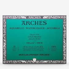 ARCHES Watercolour - Aquarelle Block, Cold pressed, 10 Sheets, 300lb, 12x16in
