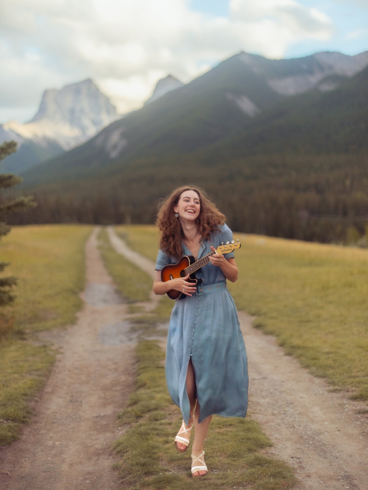 Irene Poole on a mountain path near the Canadian Rockies