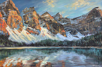 Valley of the Ten Peaks and Moraine Lake at sunrise, palette knife painting by Teresa Grasby, Grasby Art Studio Calgary