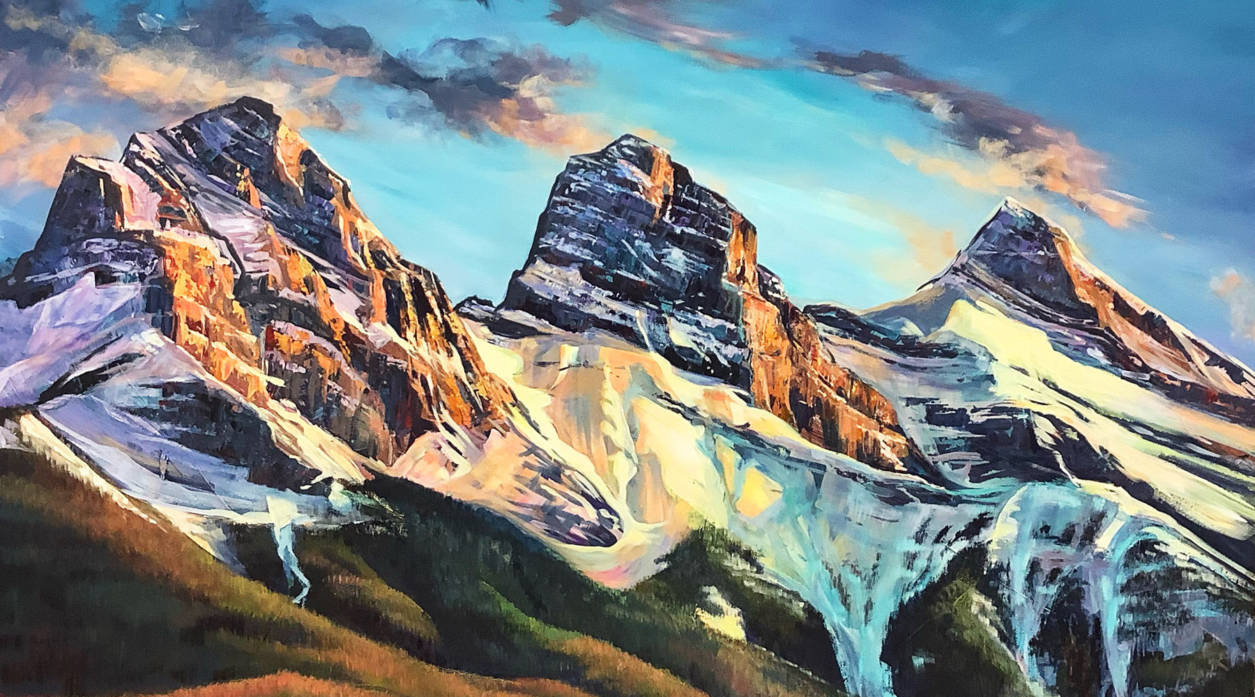 Snow-capped Rocky Mountain peaks painting by Teresa Grasby, Grasby Art Studio Calgary